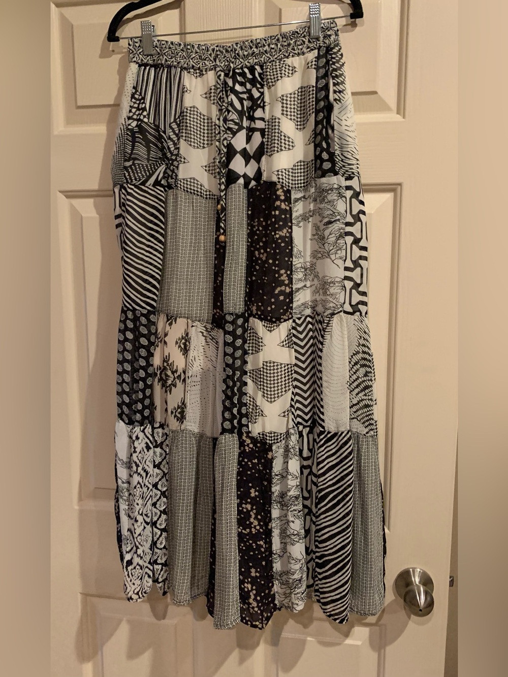 Black & White Patchwork Wide-Leg Palazzo Pants